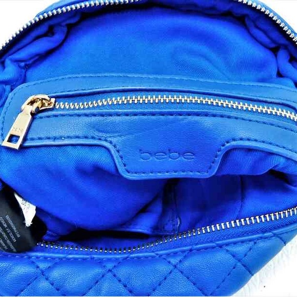 ❌SOLD❌BEBE Blue Faux Leather Gold Zipper Adjustable Backpack - Picture 7 of 9